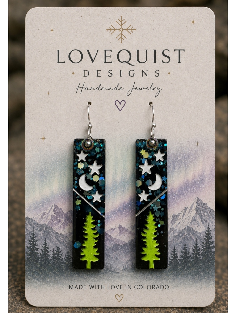 Midnattsskog | Moon & Stars Forest Polymer Clay Dangle Earrings